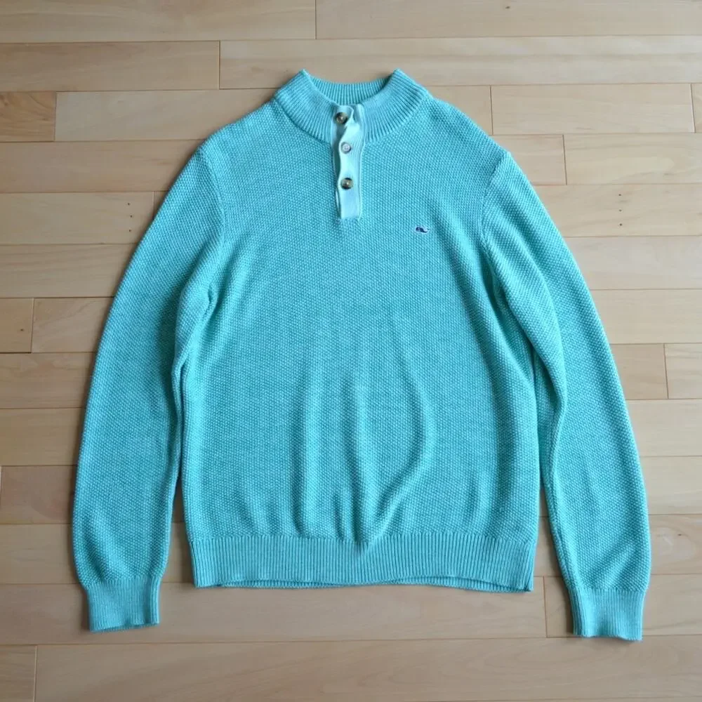 Vineyard Vines Quarter Button Sweater Teal Size Large